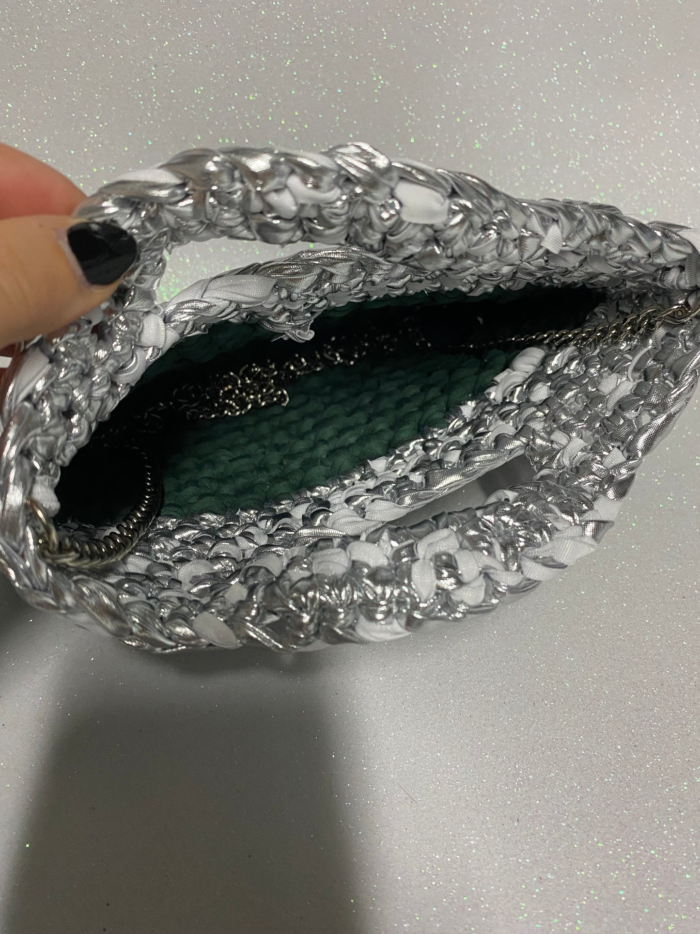 Borsa Crochet Emerald&Silver