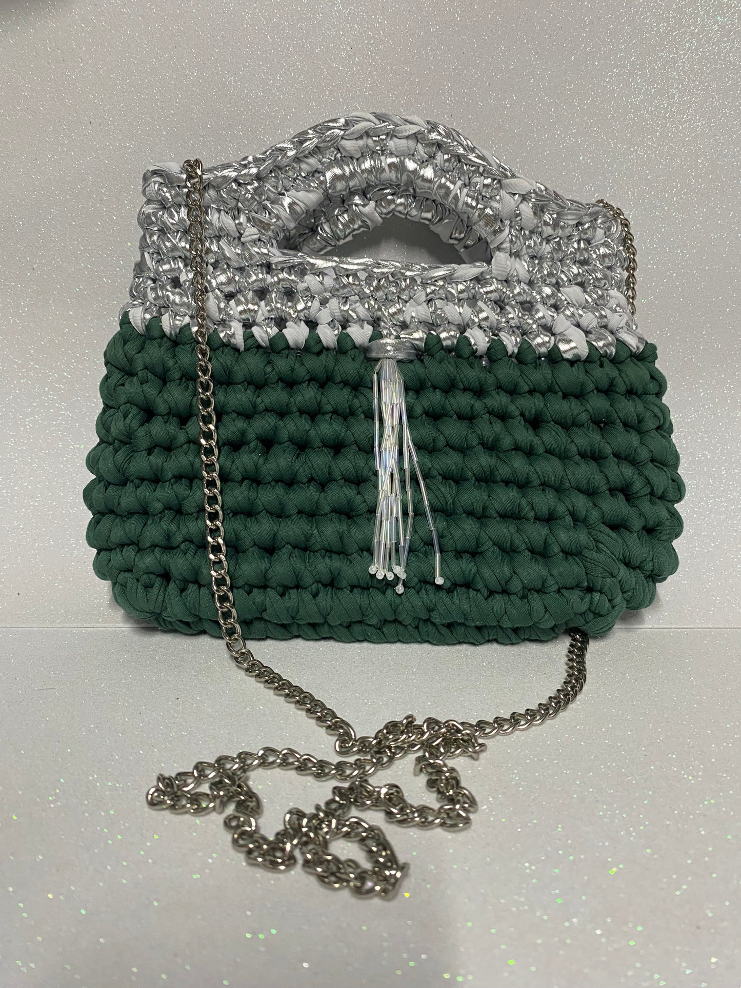 Borsa Crochet Emerald&Silver
